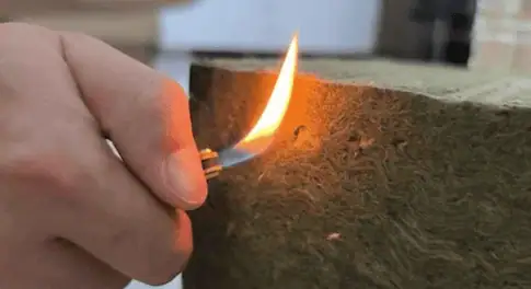 Rockwool insulation being tested with fire to show its fire resistance
