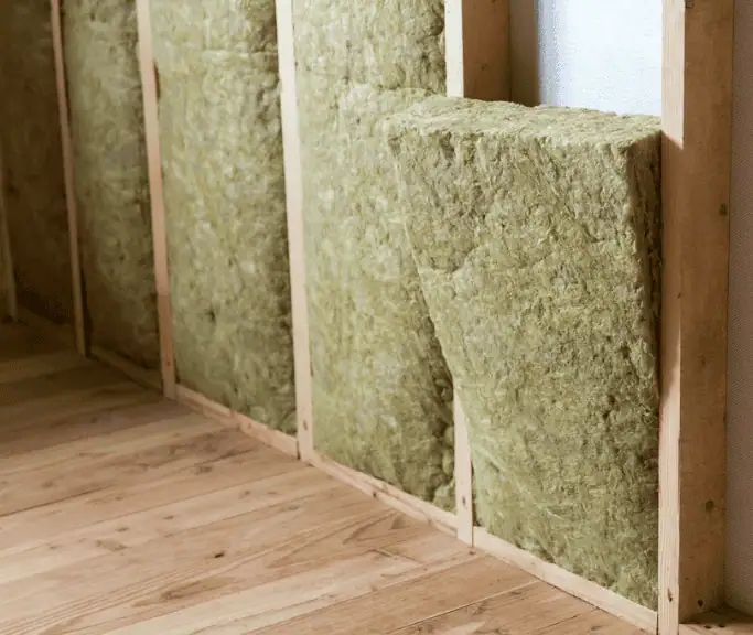 Rockwool boards installed in a wall for fire resistance and soundproofing